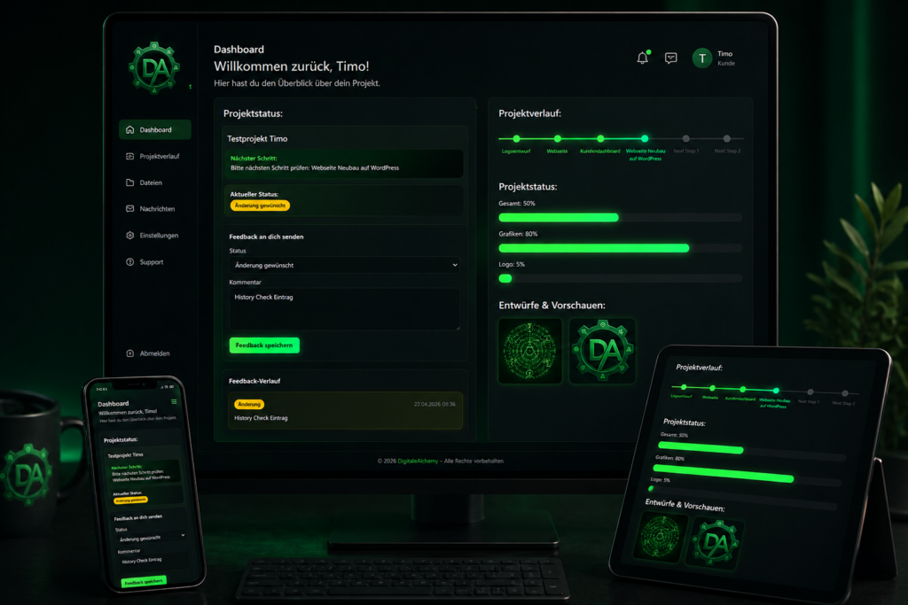 Kundenportal Dashboard von Digitale Alchemy