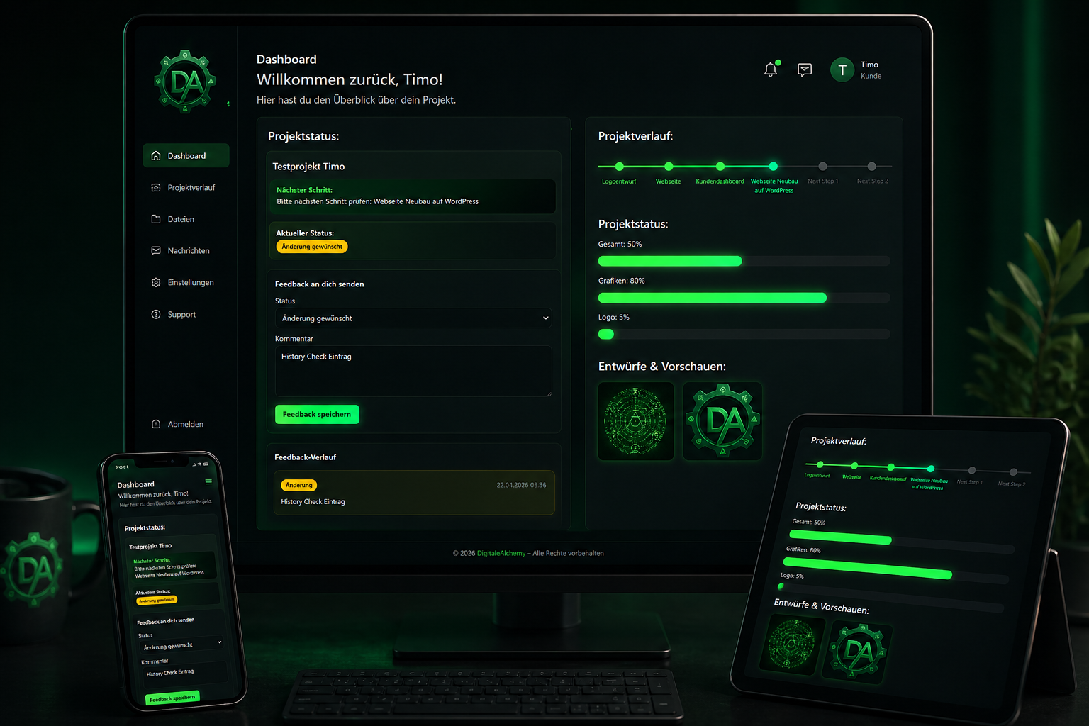 Kundenportal Dashboard von Digitale Alchemy