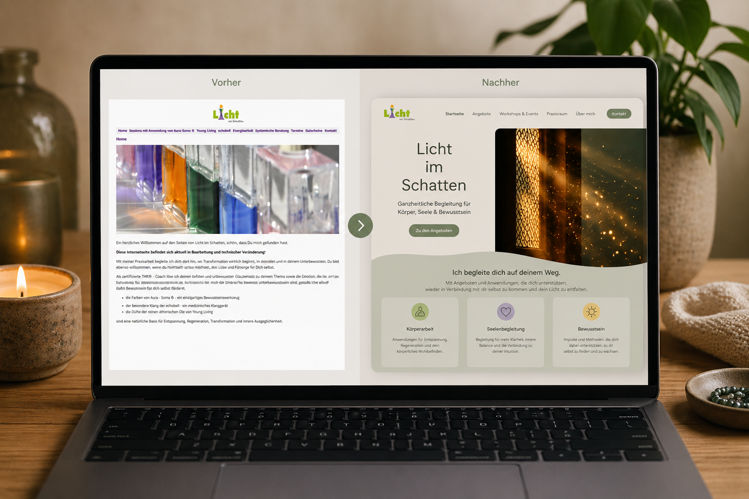 Website Redesign Mockup für Praxis Licht im Schatten
