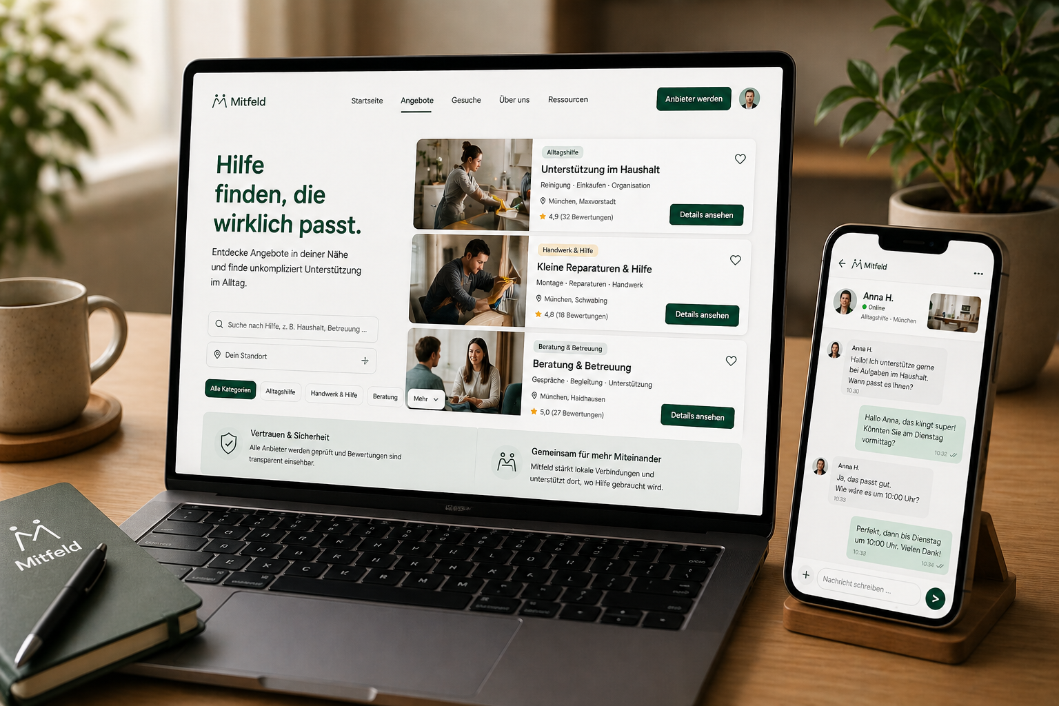 Mitfeld Website Mockup für Community-Plattform und lokale Unterstützung